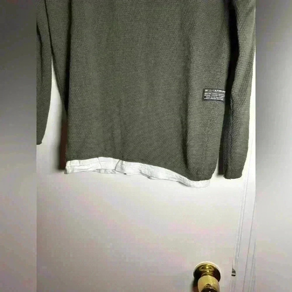 Ron Tomson Los Angeles. Men’s Waffle Knit Pullover. Green. Raw Edge. Mock Layer - Picture 3 of 7